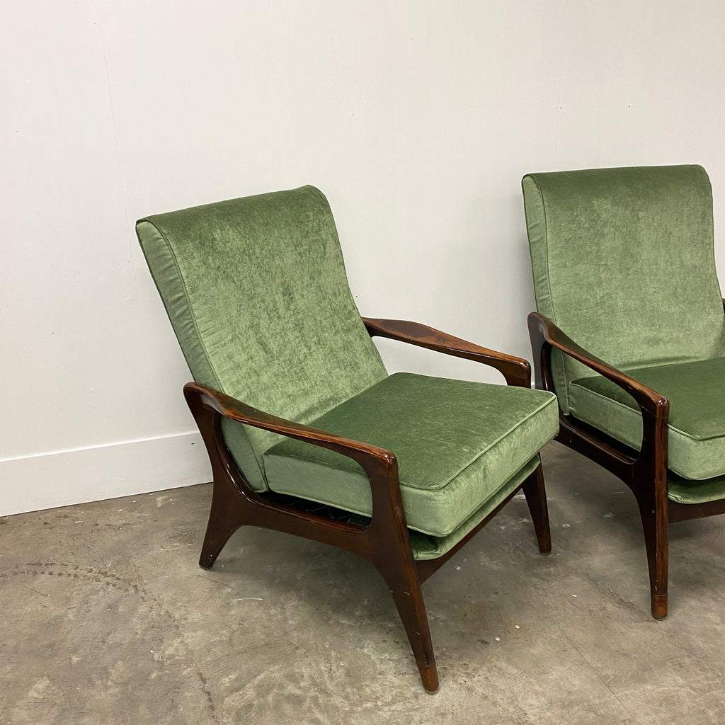 Pair Mid Century Fler SC 58 Armchairs Olive Velvet Upholstery