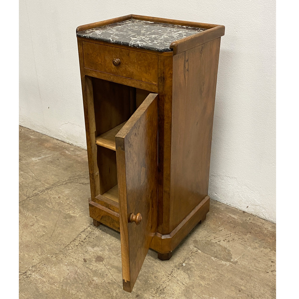 Antique Marble Top French Walnut Side Cabinet Cupboard