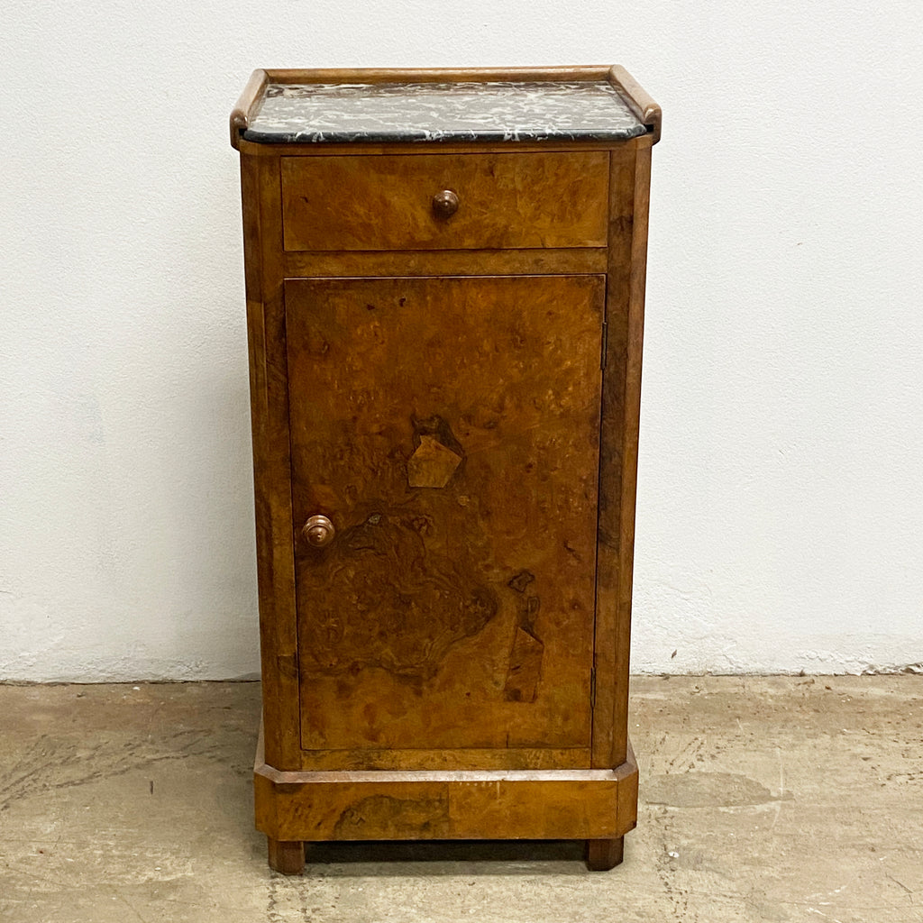 Antique Marble Top French Walnut Side Cabinet Cupboard