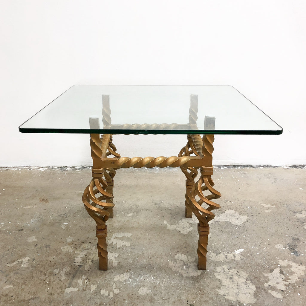 Glass Top Vintage Wrought Iron Coffee Side Table
