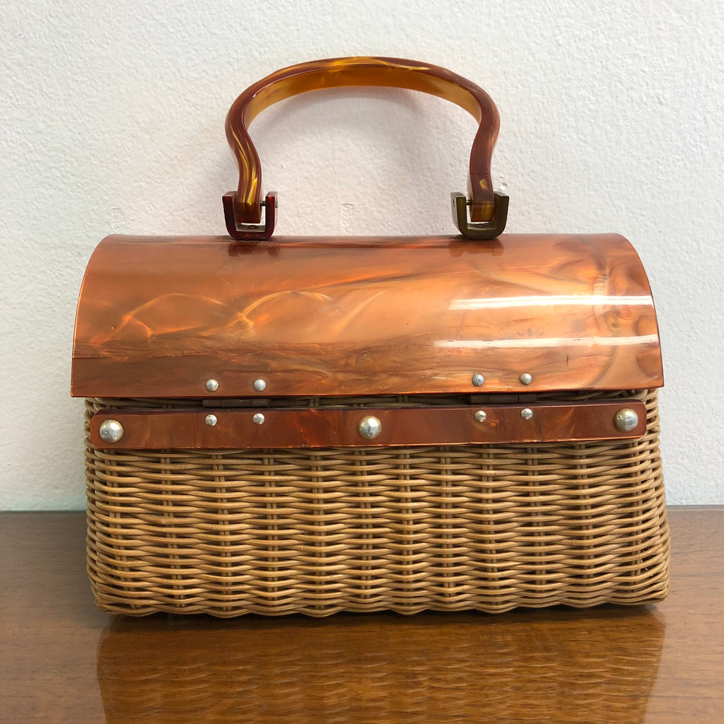 Vintage 1960's Italian Designer handbag Box Purse w/ Lucite Lid