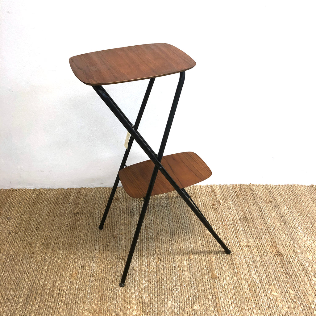 2 Tier Mid Century Teak English Folding Table Plant Stand