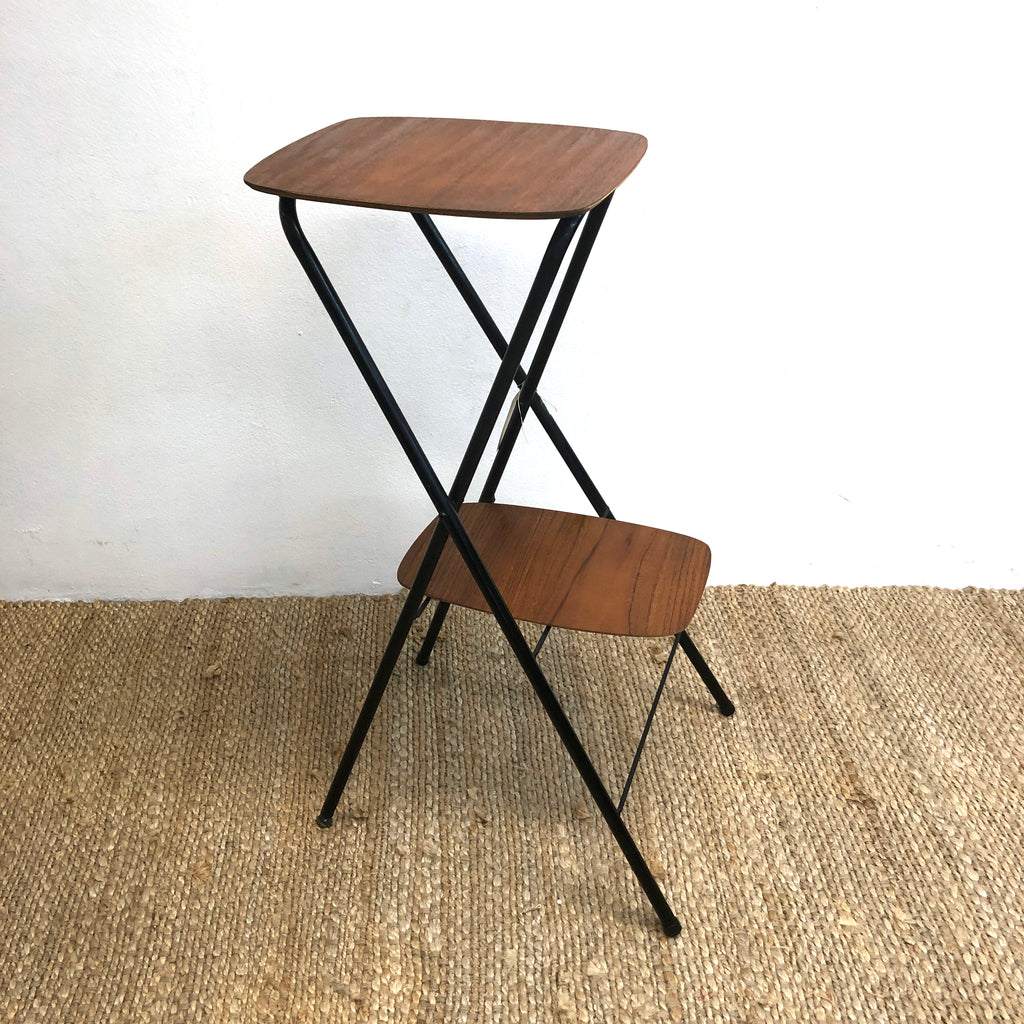 2 Tier Mid Century Teak English Folding Table Plant Stand