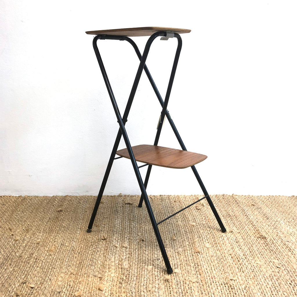 2 Tier Mid Century Teak English Folding Table Plant Stand