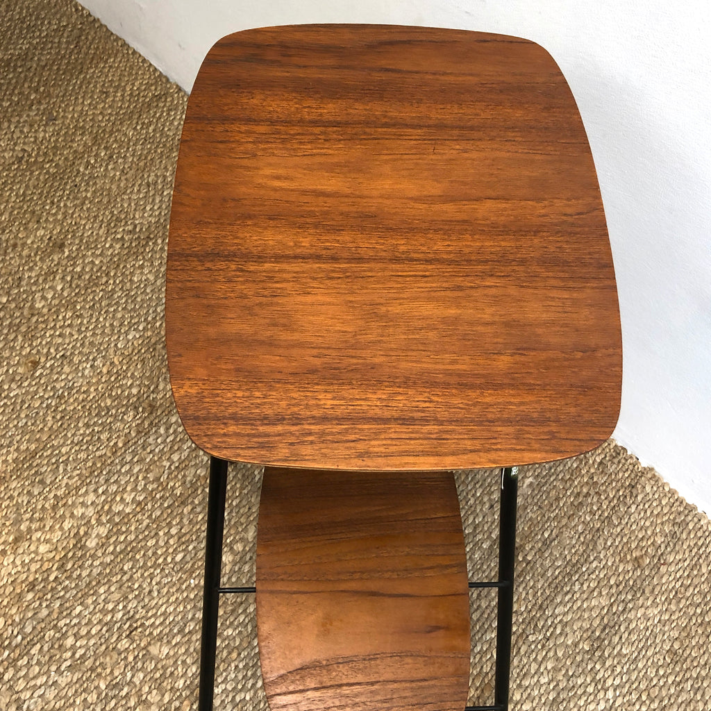 2 Tier Mid Century Teak English Folding Table Plant Stand
