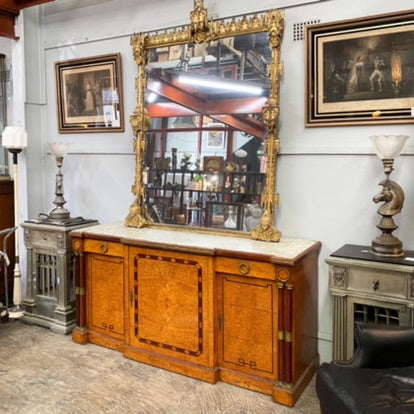 Antique French Burl Walnut and Green Marble Sideboard
