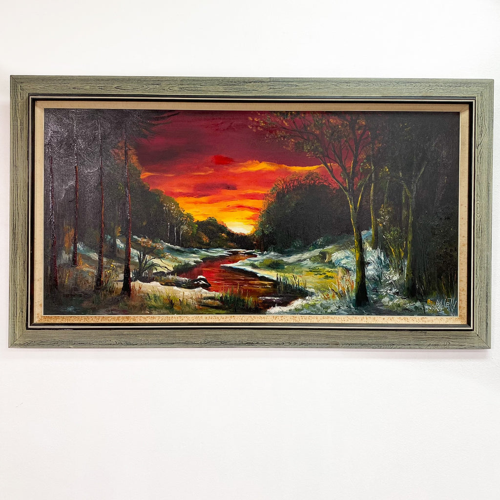 Vintage Danish Sunset Landscape Original Painting