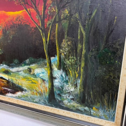 Vintage Danish Sunset Landscape Original Painting
