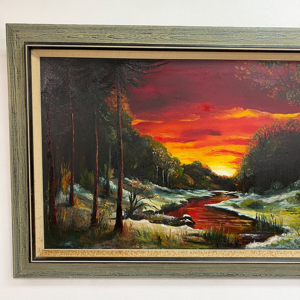 Vintage Danish Sunset Landscape Original Painting