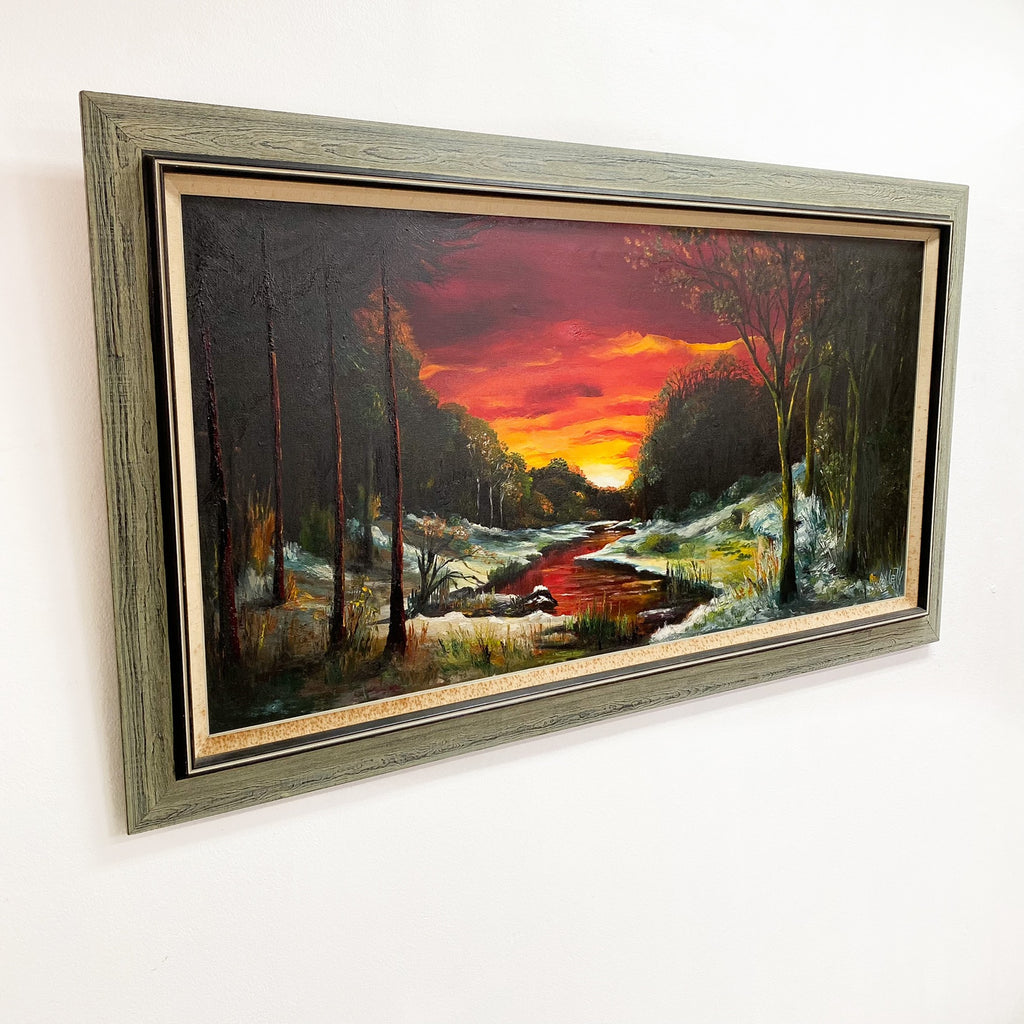 Vintage Danish Sunset Landscape Original Painting