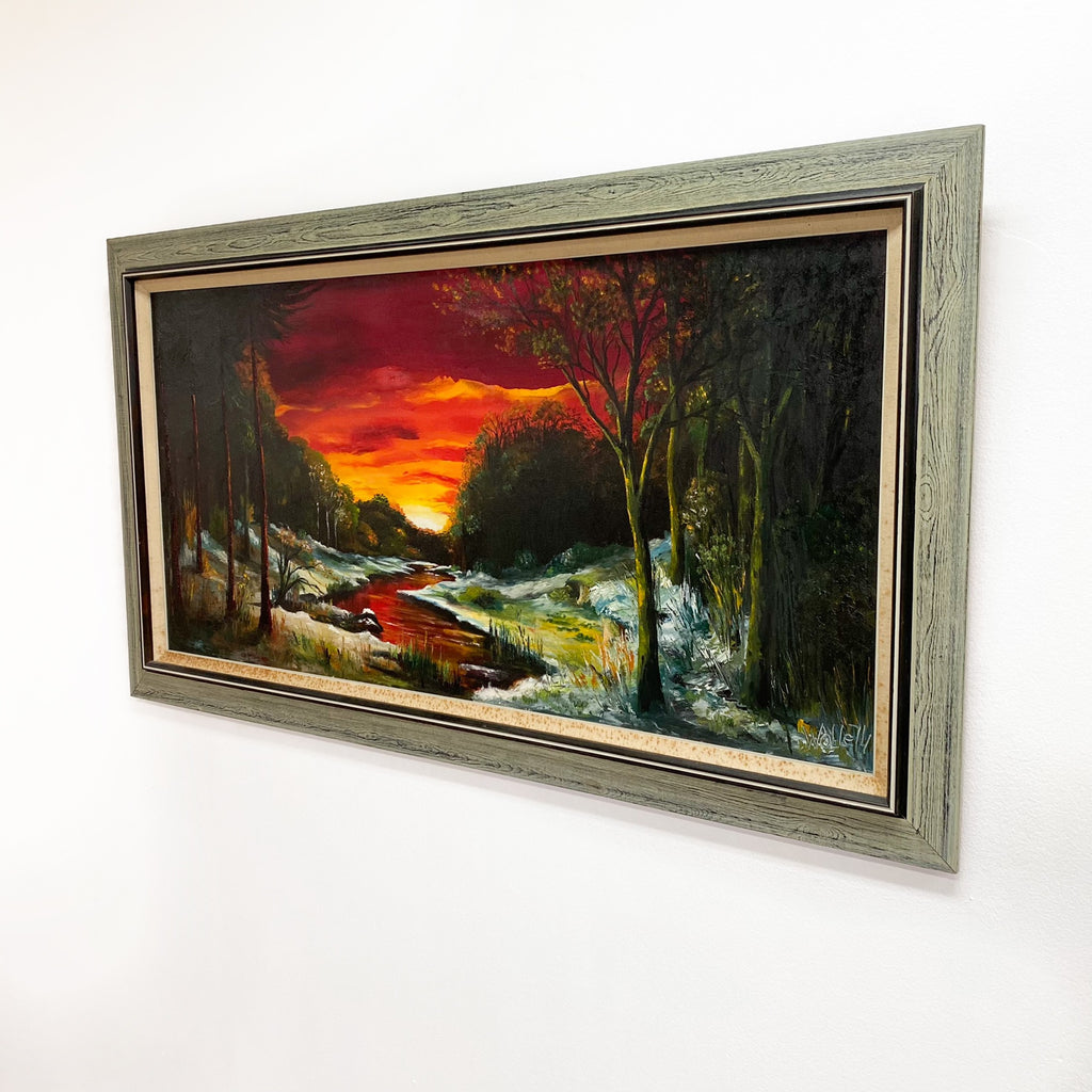 Vintage Danish Sunset Landscape Original Painting