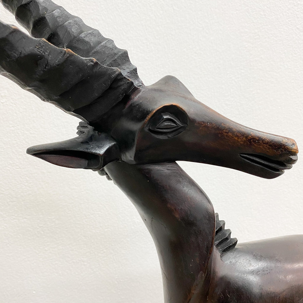 Spectacular Mid Century Springbok Carved Wooden Sculpture Figurine