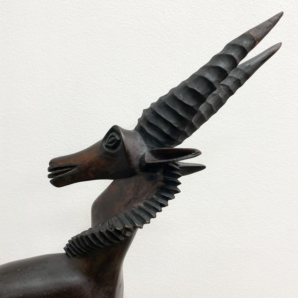 Spectacular Mid Century Springbok Carved Wooden Sculpture Figurine