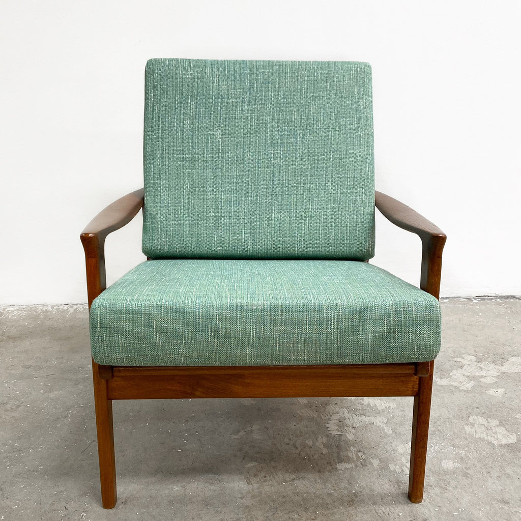 Restored and Upholstered Parker Mid Century Teak Armchair Lounge Chair