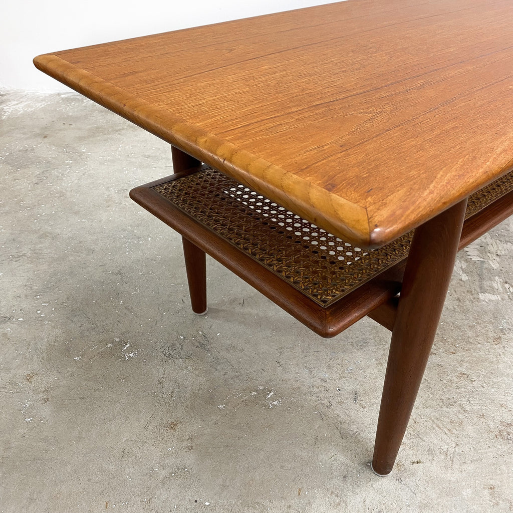 Parker Mid Century Coffee Table With Rattan Shelf