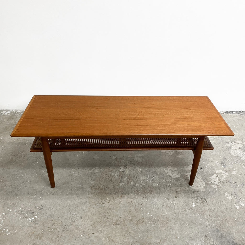 Parker Mid Century Coffee Table With Rattan Shelf