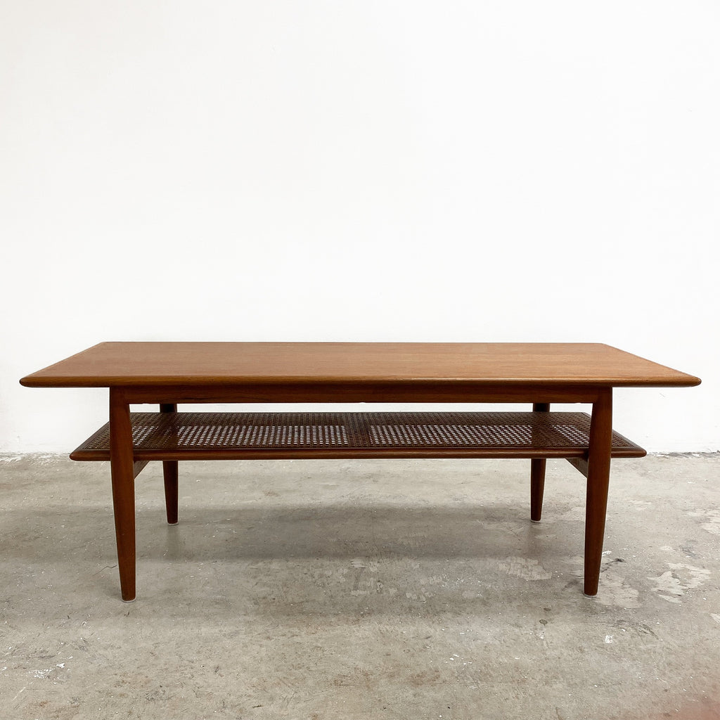 Parker Mid Century Coffee Table With Rattan Shelf