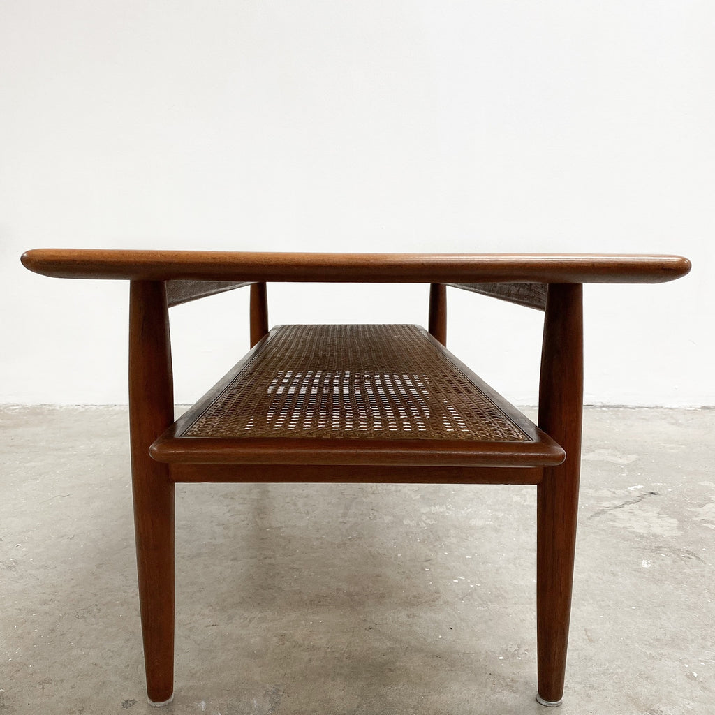 Parker Mid Century Coffee Table With Rattan Shelf