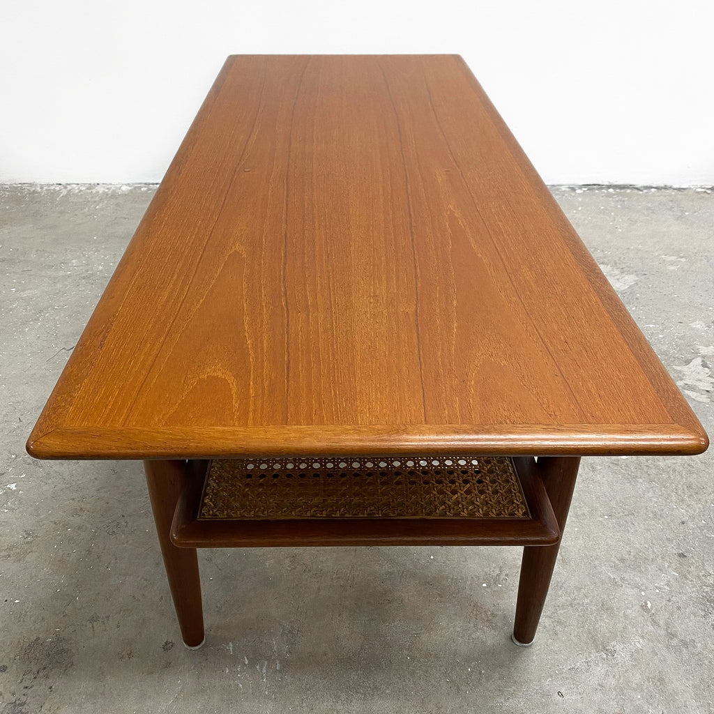 Parker Mid Century Coffee Table With Rattan Shelf