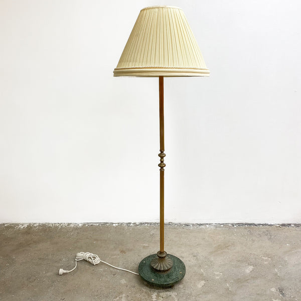 Vintage Brass and Green Marble Standard Lamp and Shade