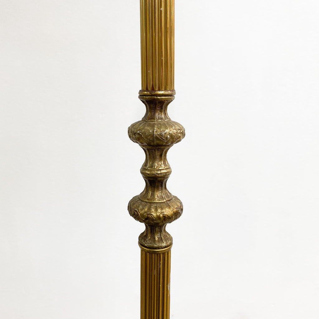 Vintage Brass and Green Marble Standard Lamp and Shade