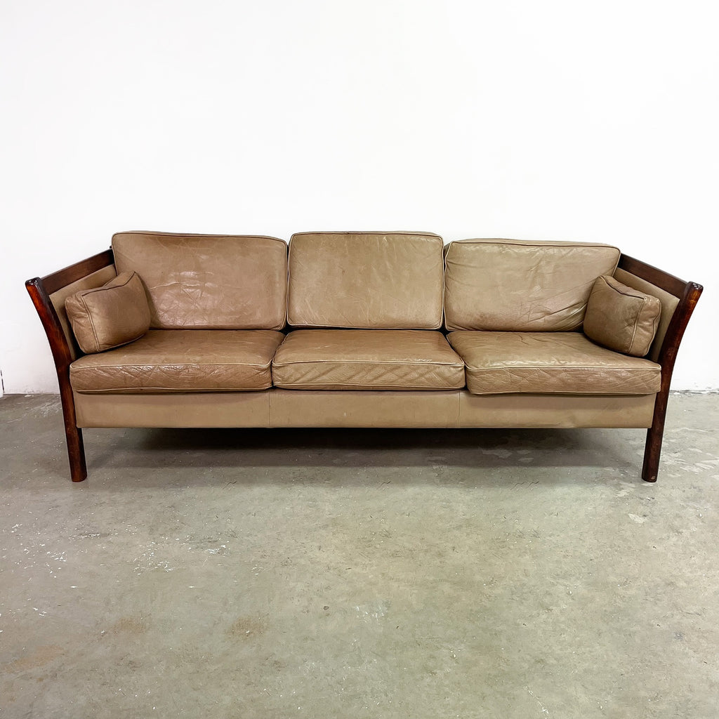 Danish Tan Leather Three Seater Lounge