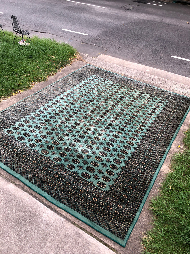 Large Vintage Emerald Green Rug