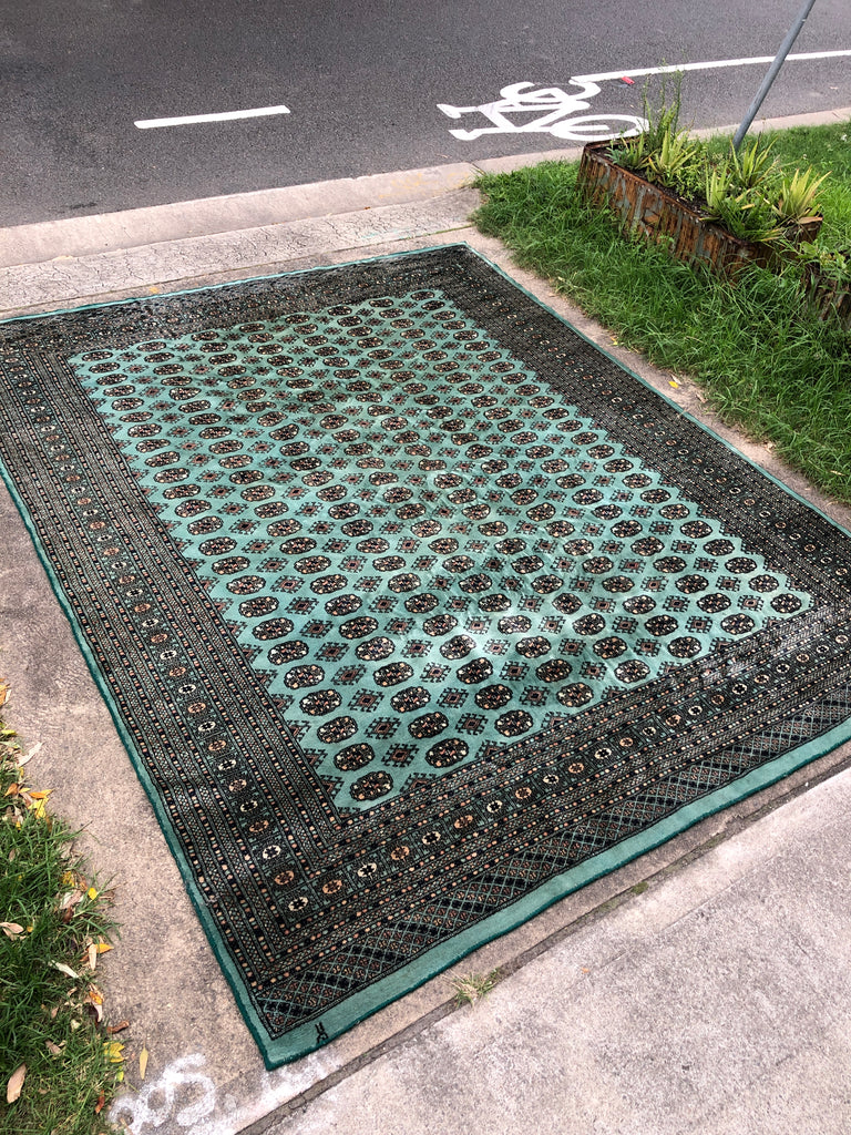 Large Vintage Emerald Green Rug