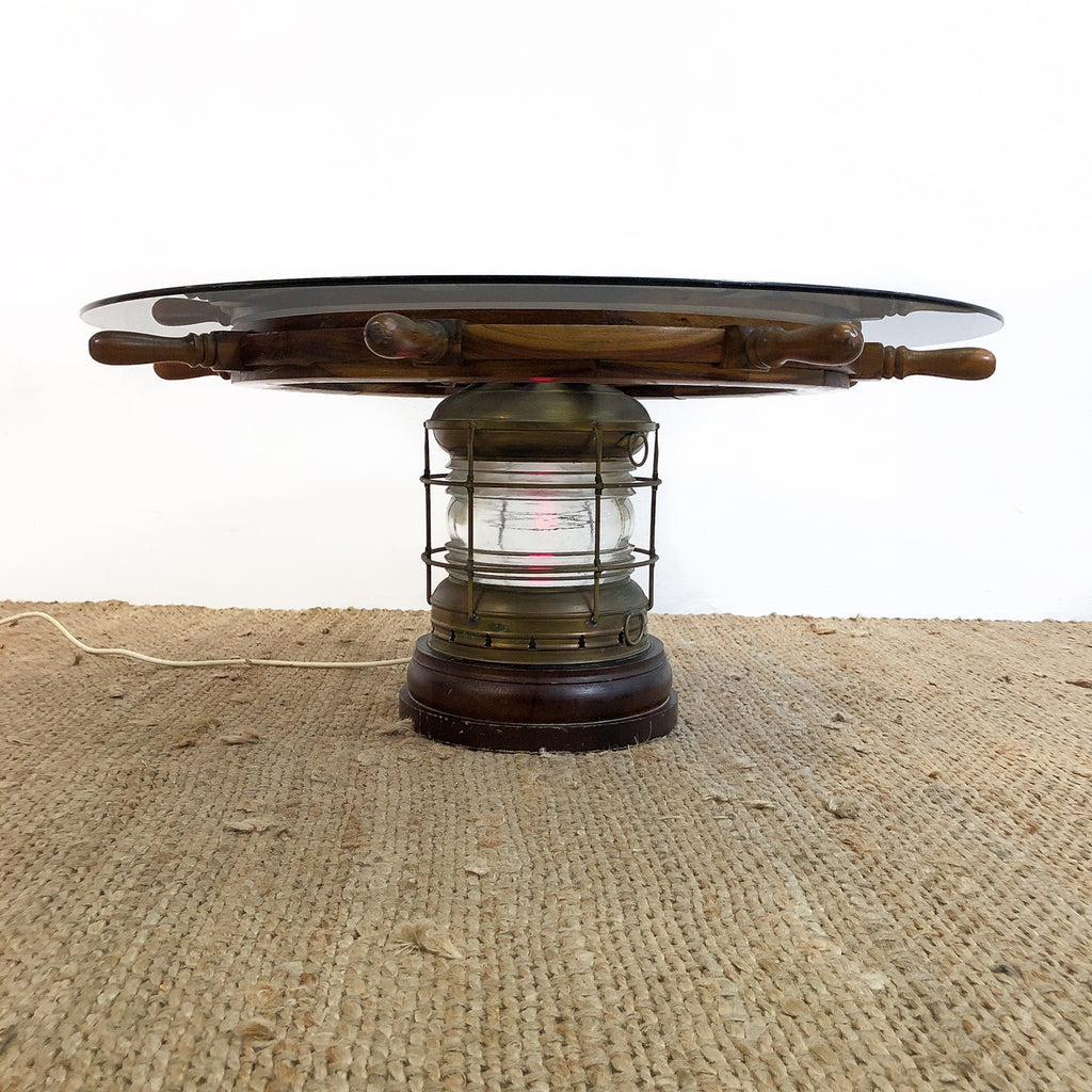 Vintage Ships Wheel and Lantern Coffee Table