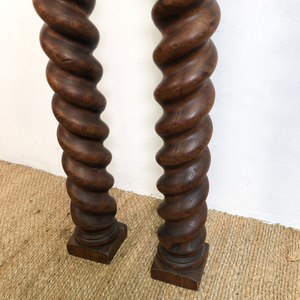 Pair of Antique Cedar Barley Twist Columns