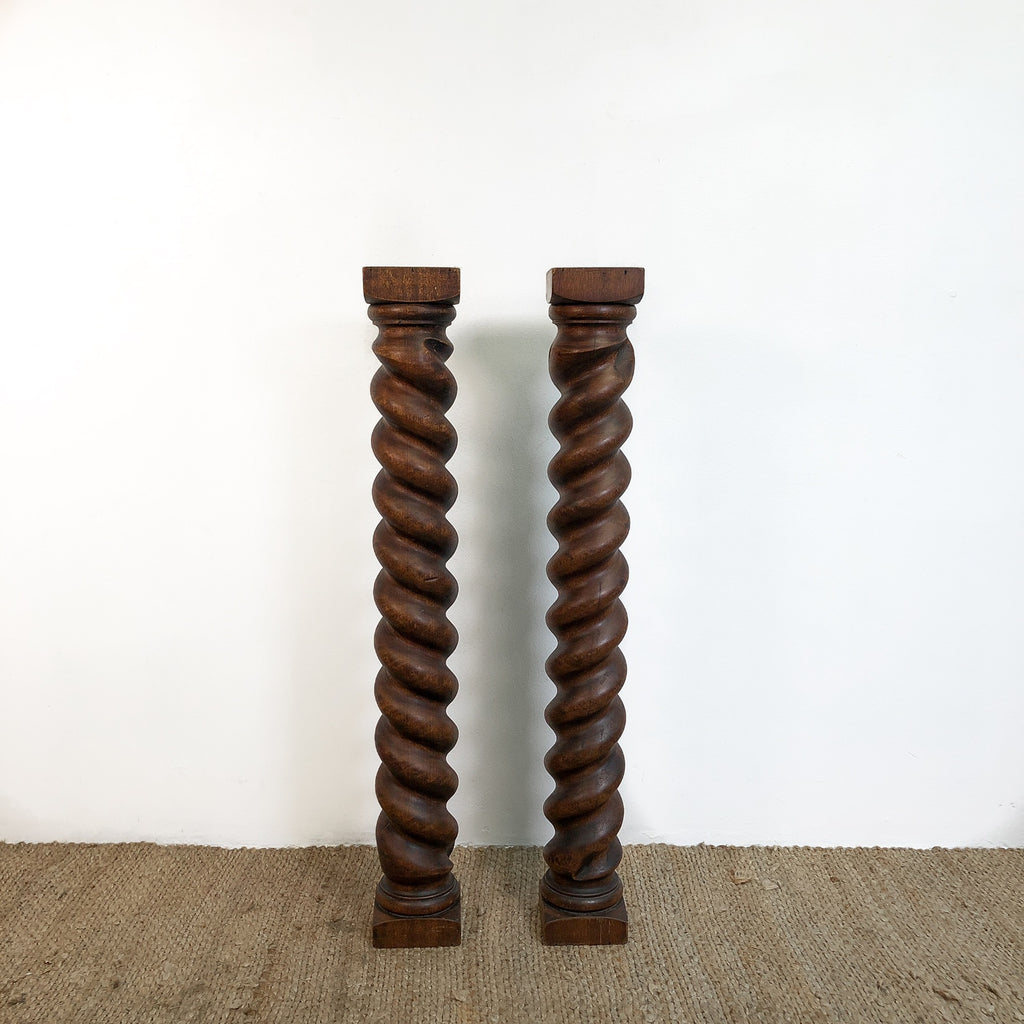 Pair of Antique Cedar Barley Twist Columns