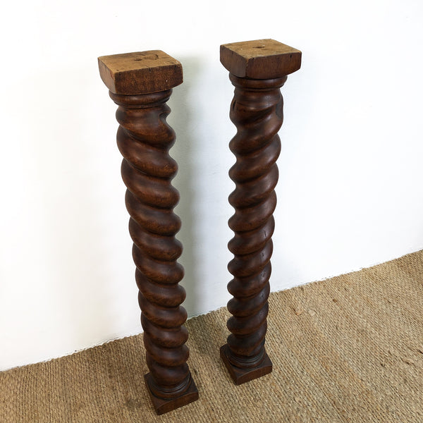 Pair of Antique Cedar Barley Twist Columns