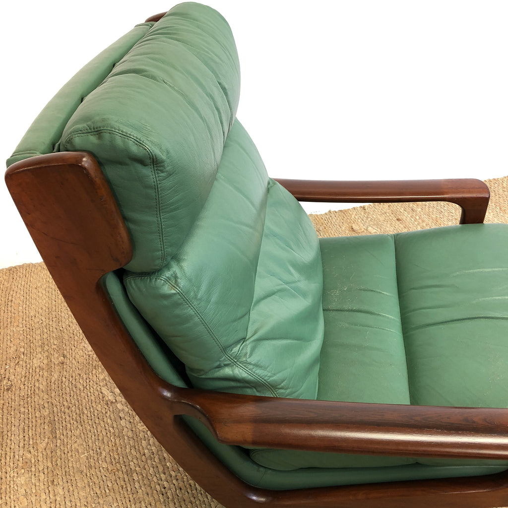 Mid Century Sage Green Leather Tessa Delmont Swivel Armchair