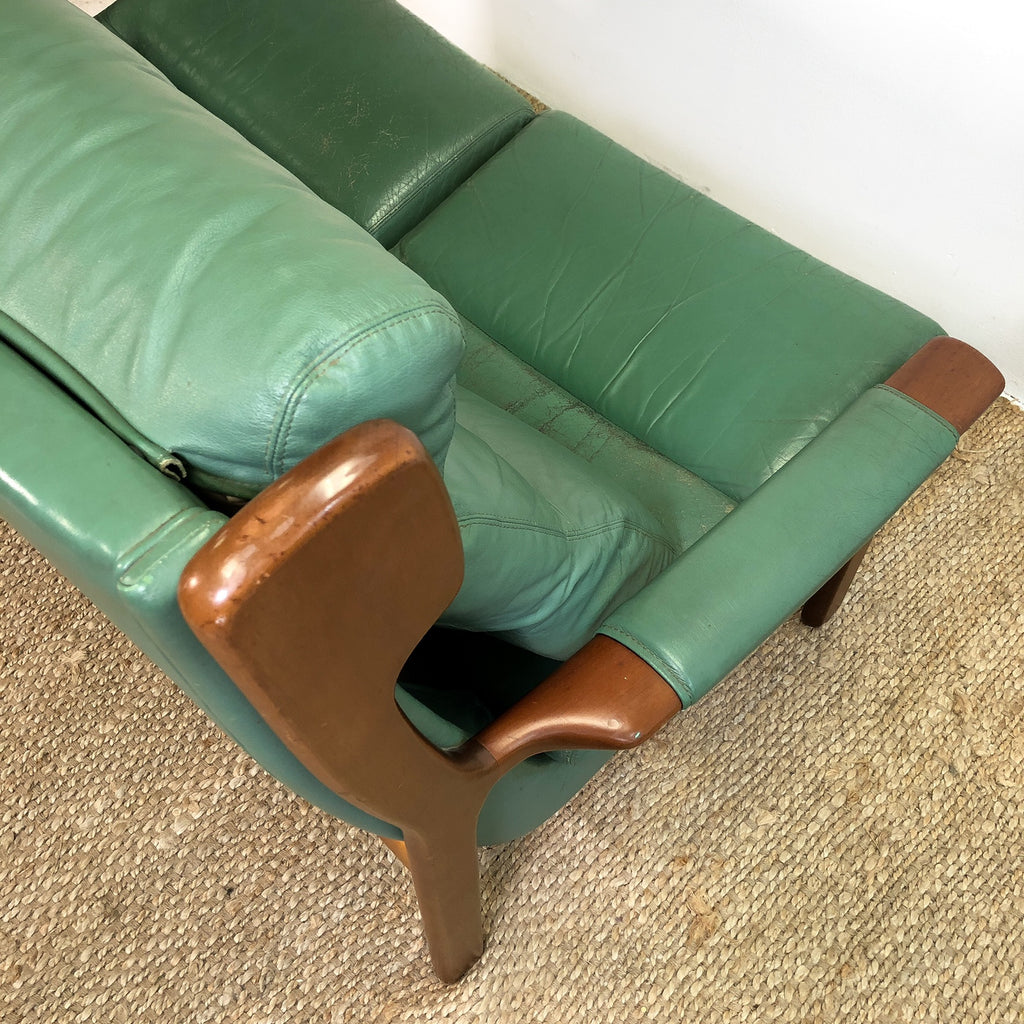 Mid Century Sage Green Leather Tessa Delmont 2 seater Lounge