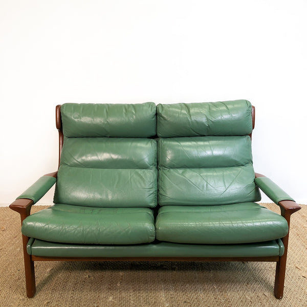 Mid Century Sage Green Leather Tessa Delmont 2 seater Lounge