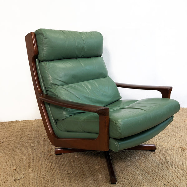 Mid Century Sage Green Leather Tessa Delmont Swivel Armchair