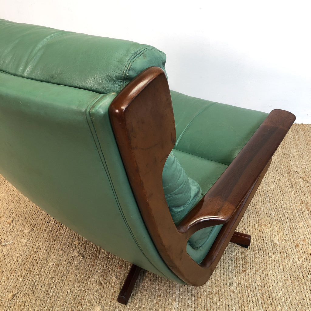 Mid Century Sage Green Leather Tessa Delmont Swivel Armchair