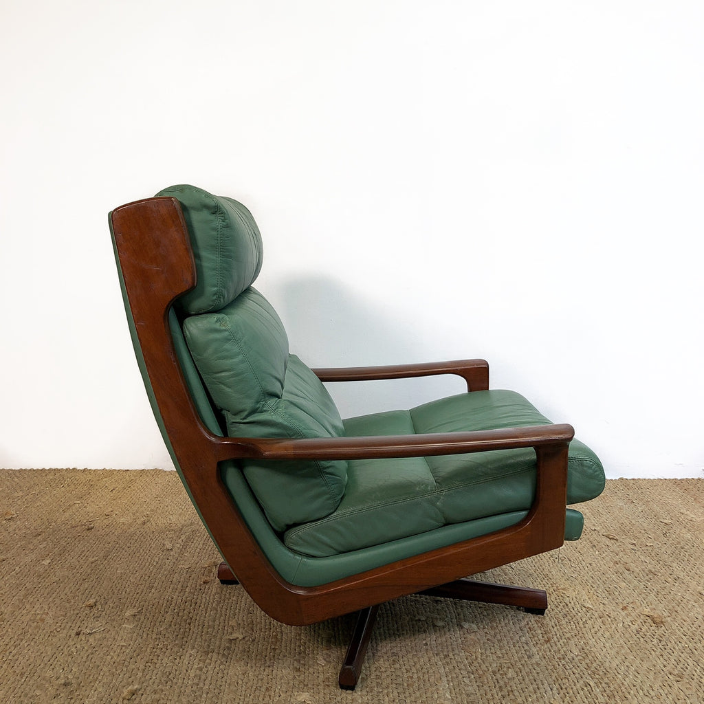 Mid Century Sage Green Leather Tessa Delmont Swivel Armchair