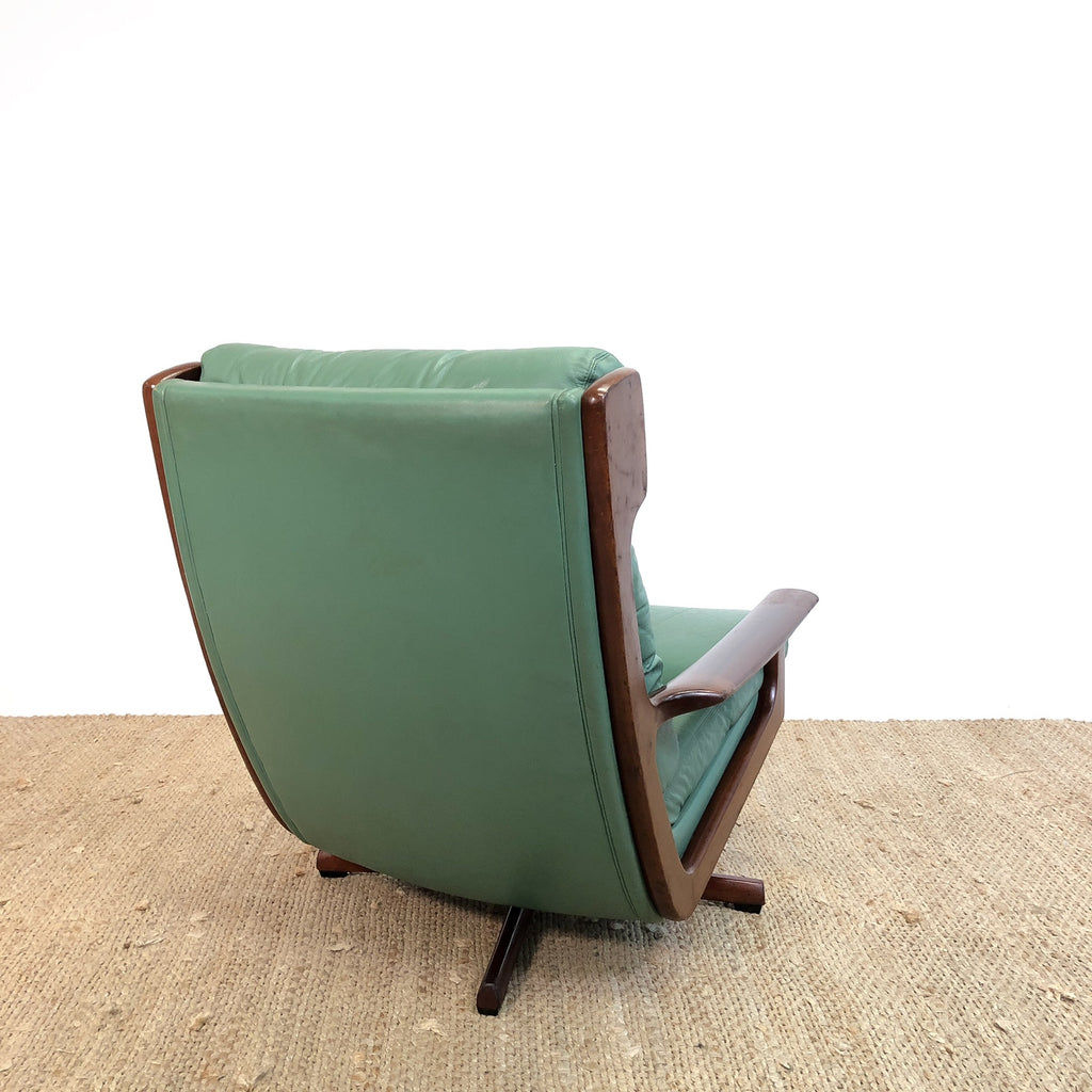 Mid Century Sage Green Leather Tessa Delmont Swivel Armchair