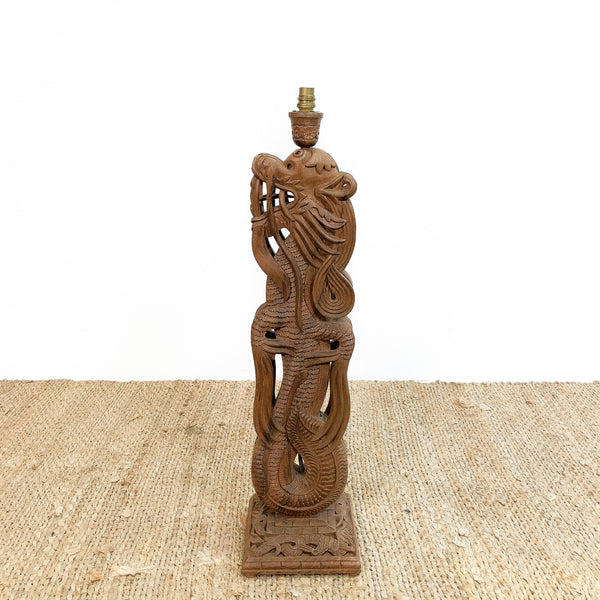 Vintage Hand Carved Solid Wood Dragon Lamp Base
