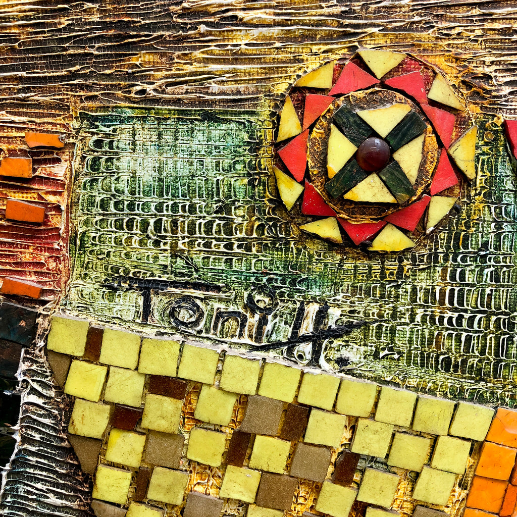 Mid Century Modern Abstract Mosaic Tile and Pasto Oil painted Artwork