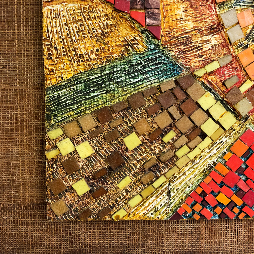 Mid Century Modern Abstract Mosaic Tile and Pasto Oil painted Artwork