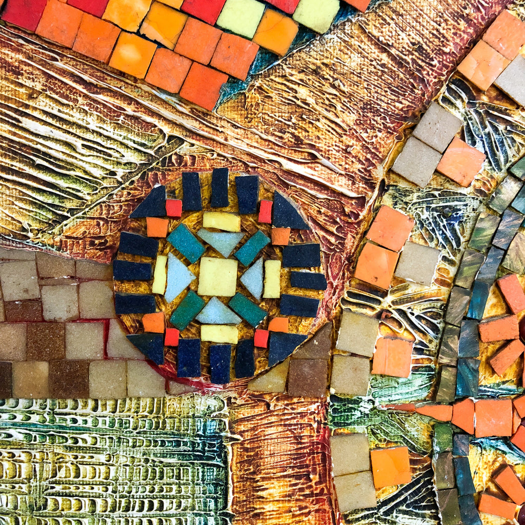Mid Century Modern Abstract Mosaic Tile and Pasto Oil painted Artwork