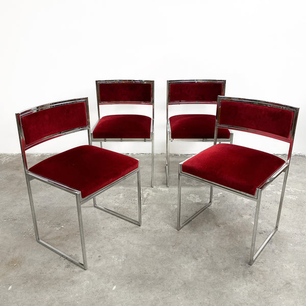 Set 4 1980’s Chrome & Velvet Dining Chairs
