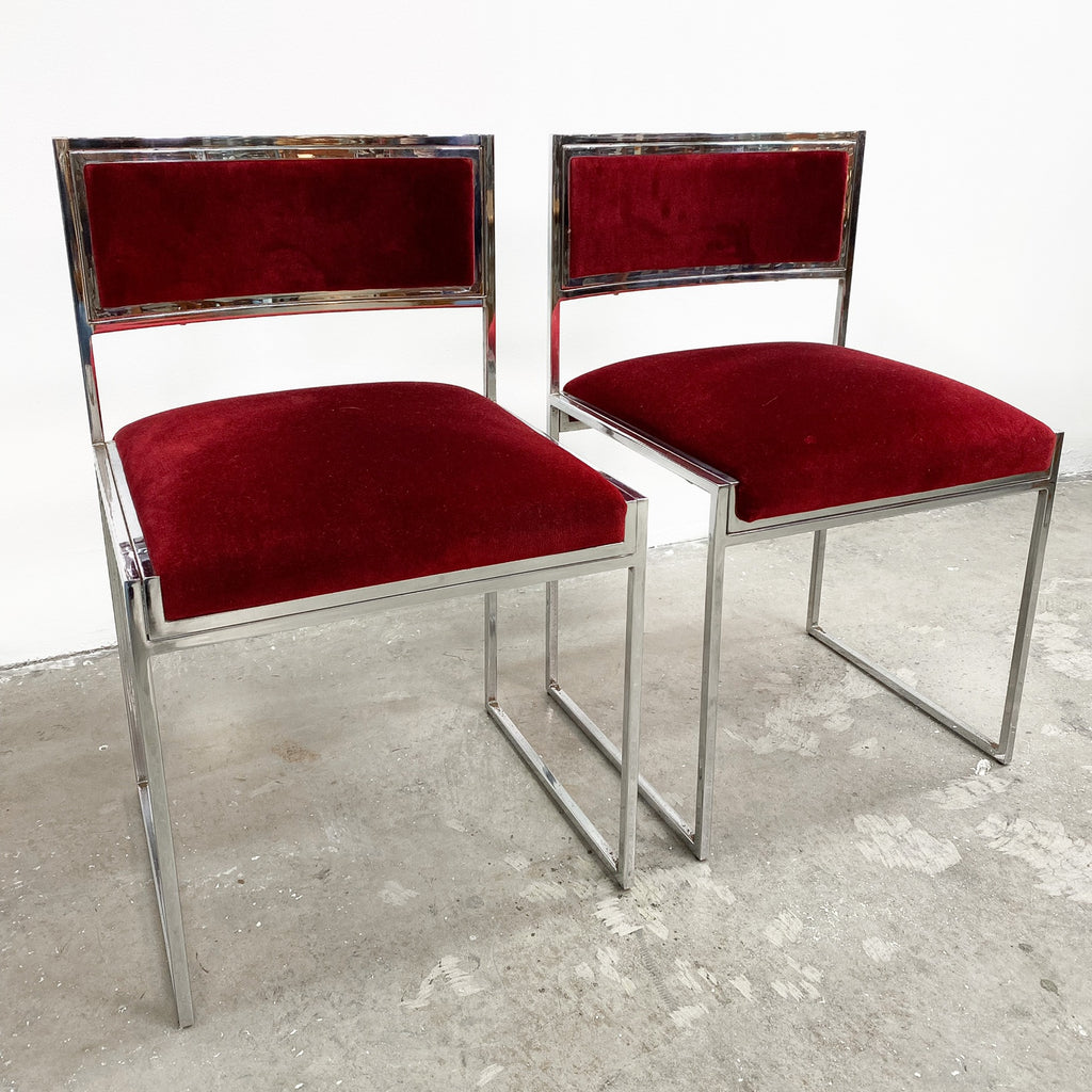 Set 4 1980’s Chrome & Velvet Dining Chairs
