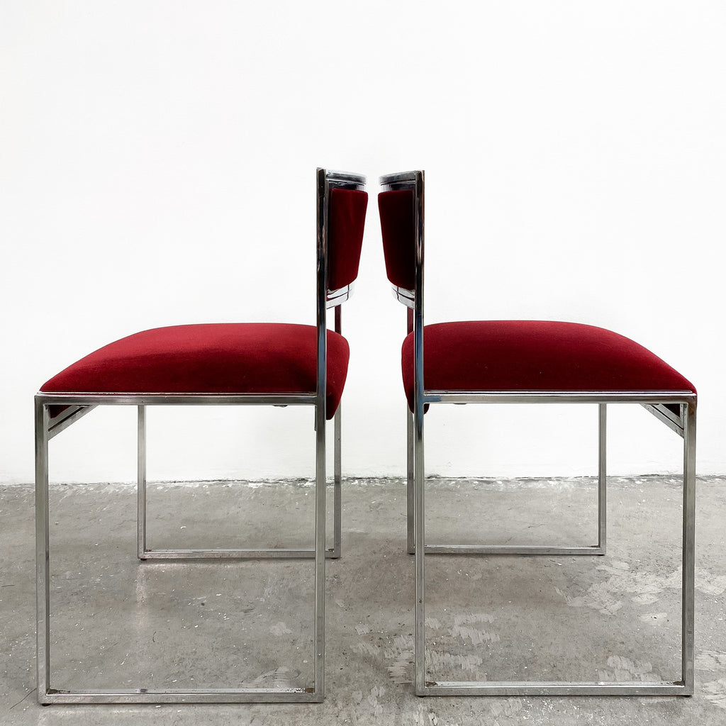 Set 4 1980’s Chrome & Velvet Dining Chairs