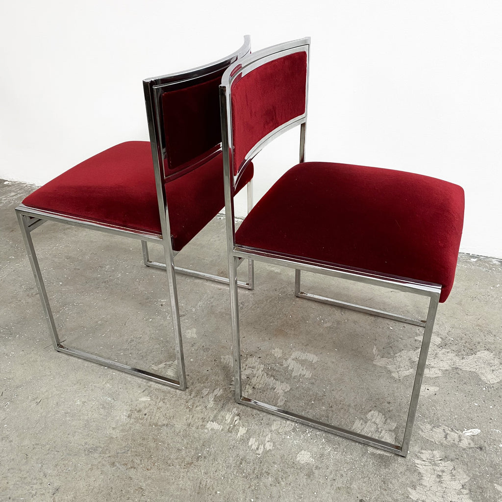 Set 4 1980’s Chrome & Velvet Dining Chairs
