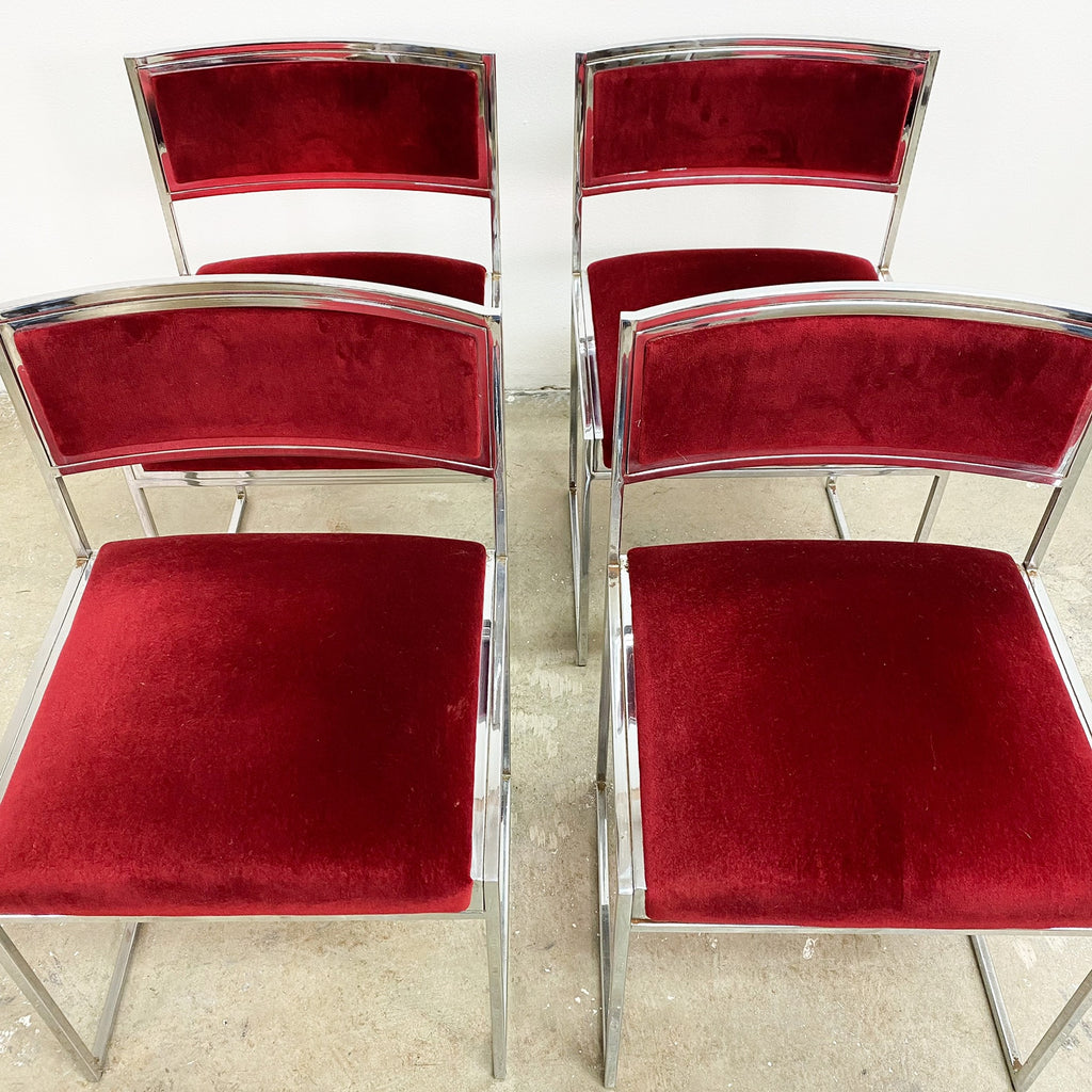 Set 4 1980’s Chrome & Velvet Dining Chairs