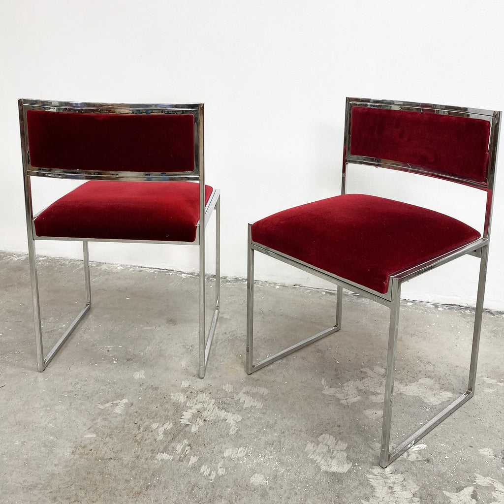 Set 4 1980’s Chrome & Velvet Dining Chairs