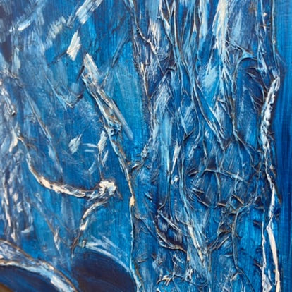 Vintage Blue Abstract Original Artwork